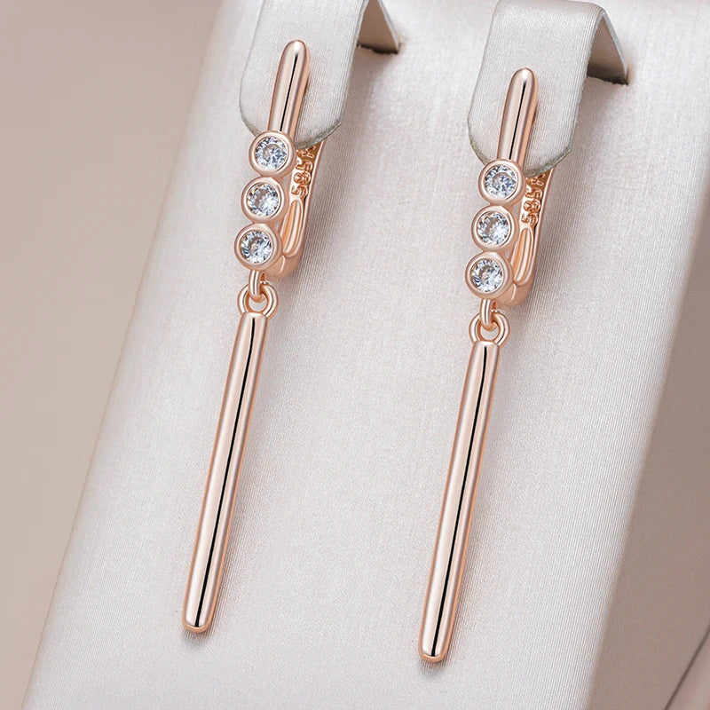 Simple Rose Gold Colour Glossy Long Dangle Earrings