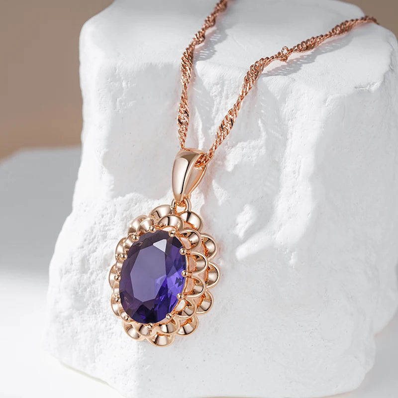 Big Purple Crystal Flower Pendant Necklace