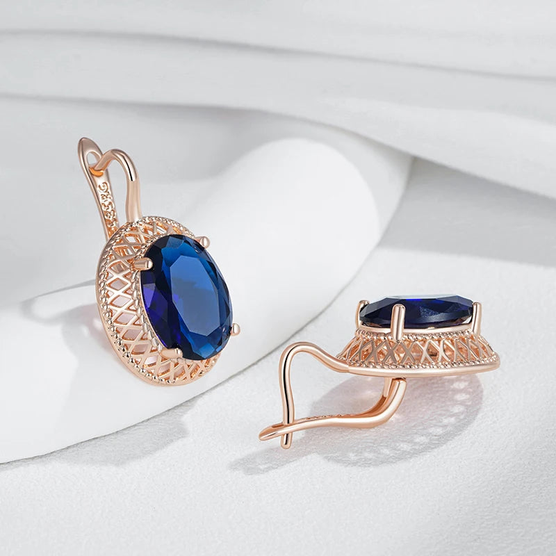 Hot Oval Blue Drop Earrings