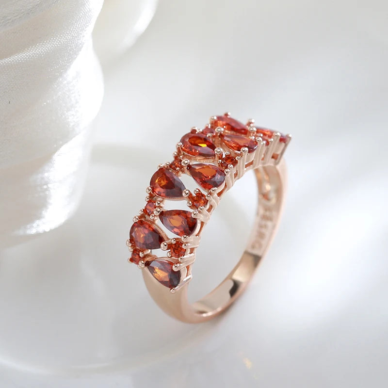 Full Red Natural Zircon Paved Width Ring