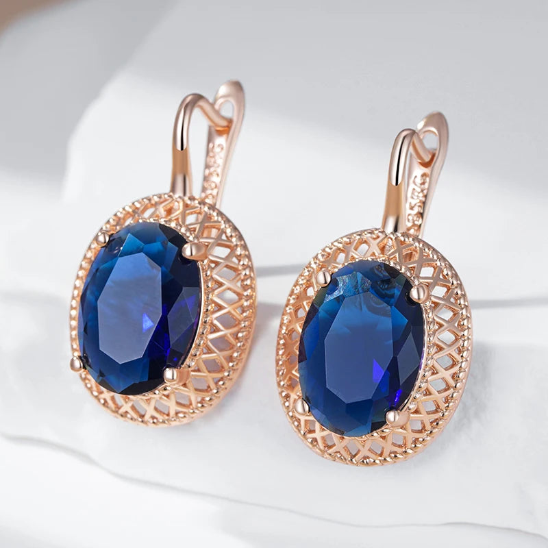 Hot Oval Blue Drop Earrings