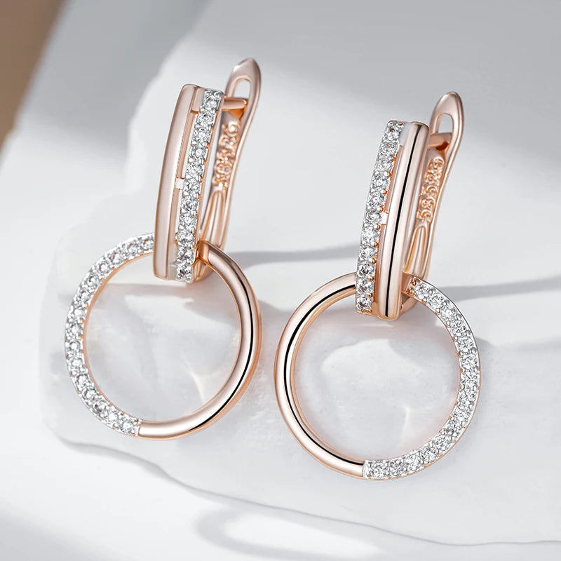 Hot 585 Rose Gold Color Long Drop Earrings