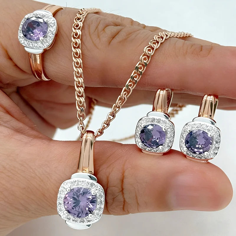 Natural zircon ring, earrings, and necklace set for women by Legacy Magics, featuring sparkling zircon gemstones and elegant jewelry design.