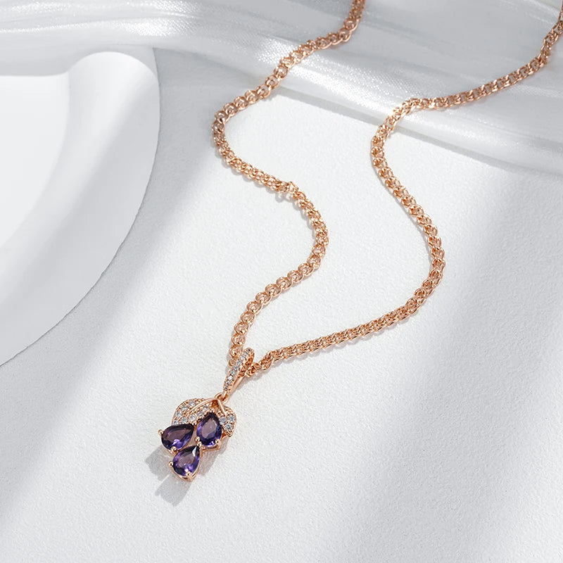 Shiny Purple Crystal Flower Pendant Necklace