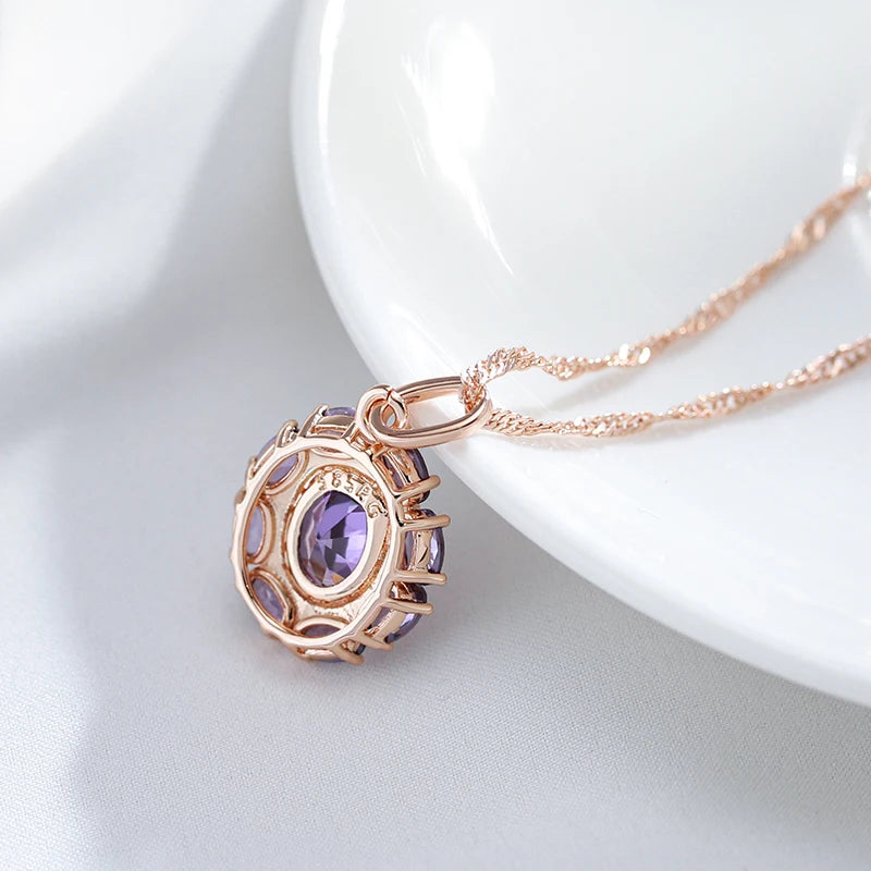 Unusual Sparkling Oval Purple Natural Zircon Pendant Necklace - Legacy Magics