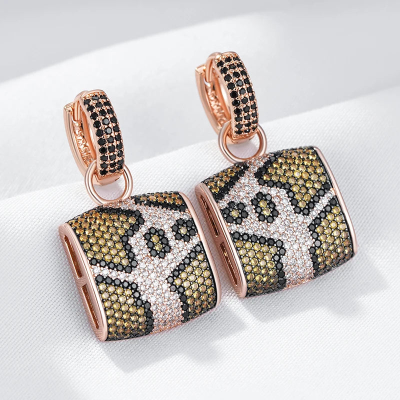 Full Shiny Natural Zircon Leopard Print Drop Earrings