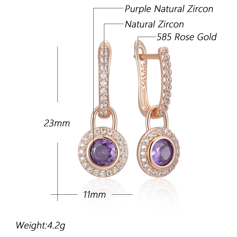 Sparkling Purple Round Natural Drop Earrings
