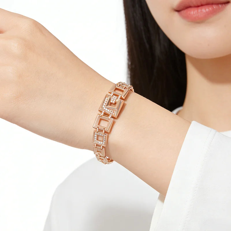 Kinel Hot 585 rose gold link bracelet with square natural zircon accents for women, elegant ethnic jewelry by Legacy Magics