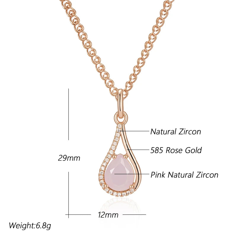Hot Pink Natural Zircon Water Drop Pendant Necklace