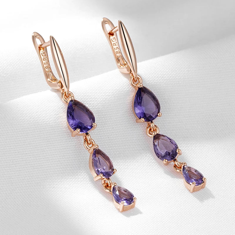 Shiny Purple Natural Crystal Gift Drop Earrings
