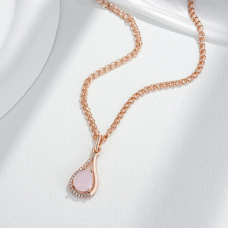 Hot Pink Natural Zircon Water Drop Pendant Necklace