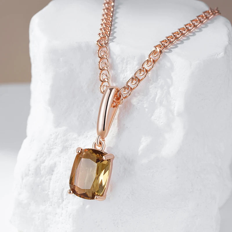 Hot Square Brown Natural Zircon Pendant Necklace