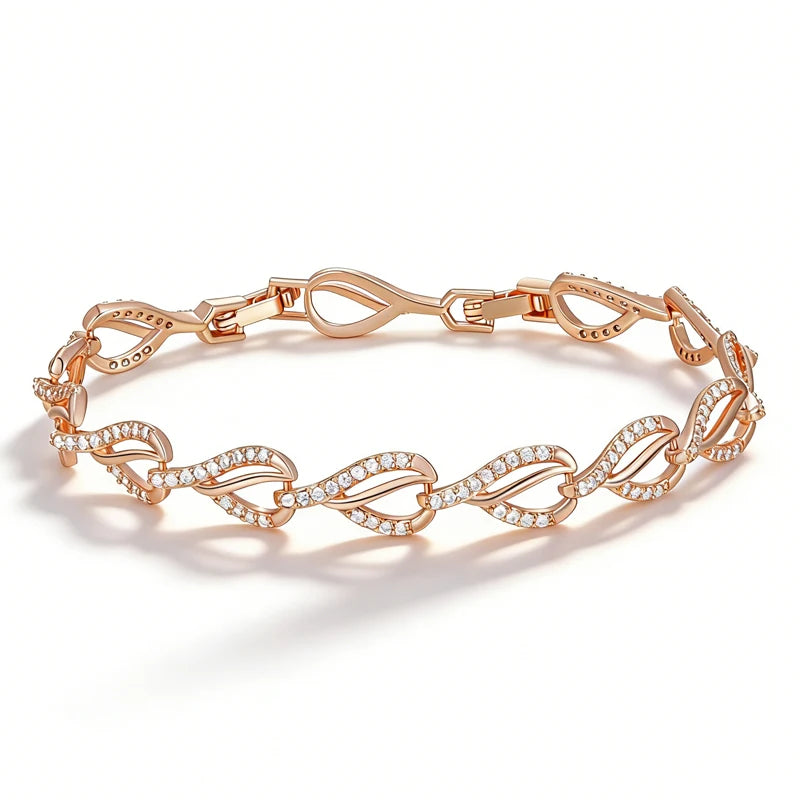 Kinel Hot 585 rose gold geometric heart link bracelet for women with natural zircon, modern jewelry for daily or special occasions