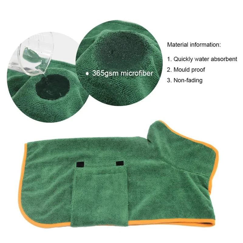 Dog Bathrobe Towel Pet Drying Coat Clothes Adjustable