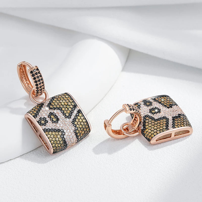 Full Shiny Natural Zircon Leopard Print Drop Earrings