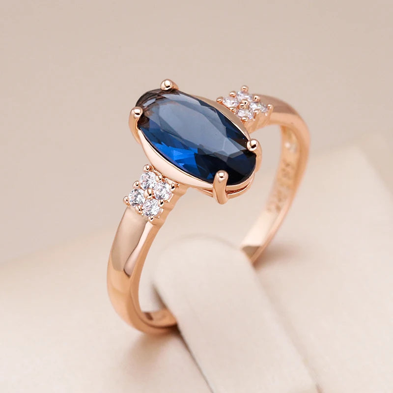 Unusual Shiny Oval Blue Bride Rings