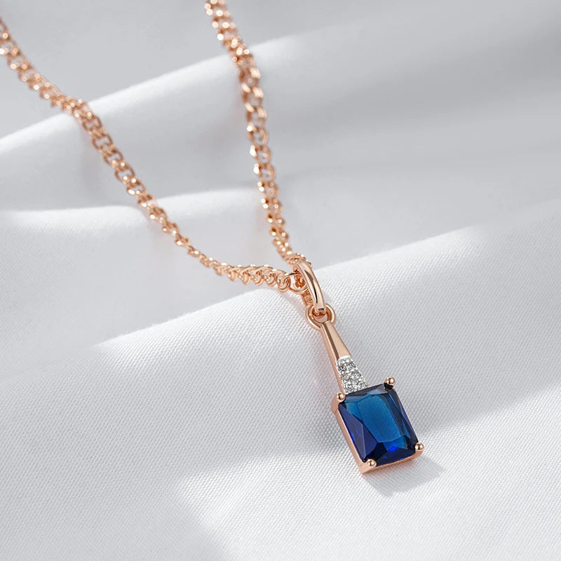 Unusual Shiny Square Blue Natural Pendant Necklace