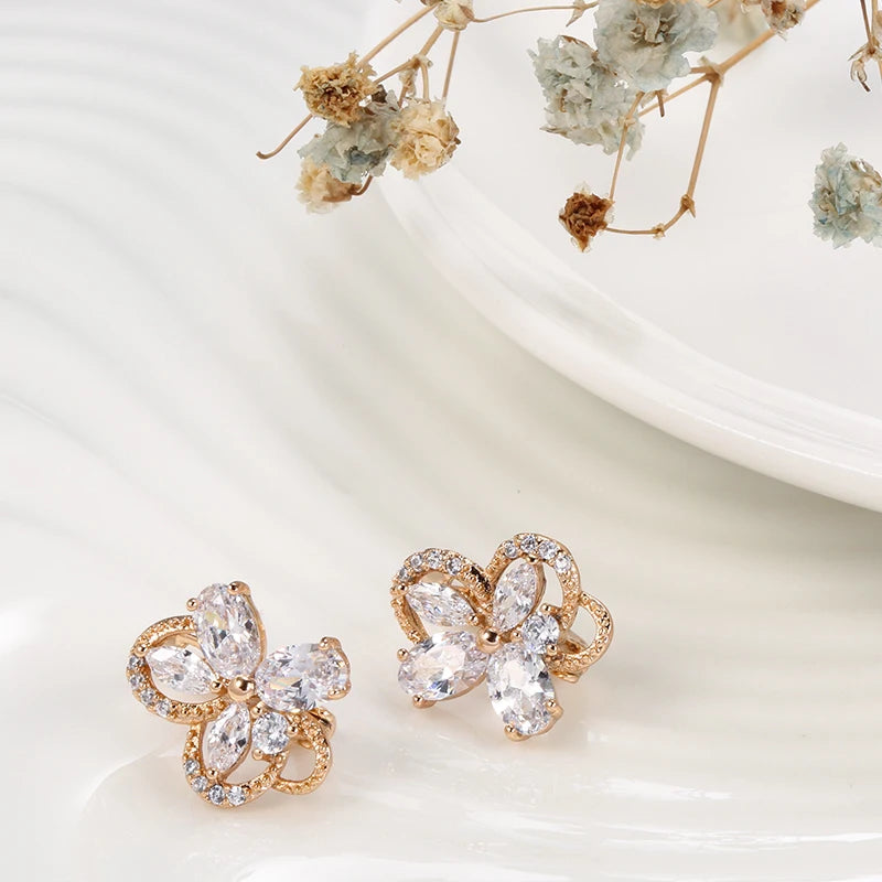Luxury Flower Rose Gold Earrings