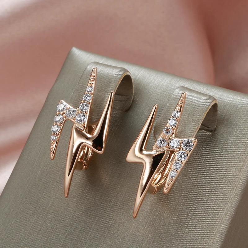 Minimalist Style Lightning Rose Gold Colour Drop Earrings