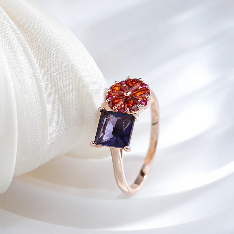 Hot Square Purple Natural Zircon Ring