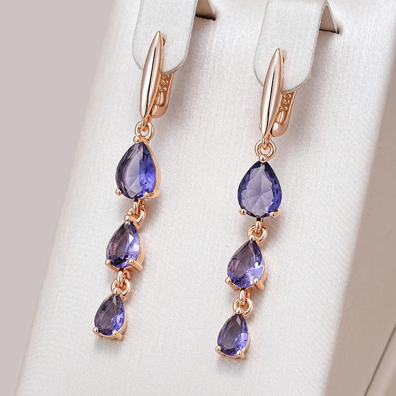 Shiny Purple Natural Crystal Gift Drop Earrings