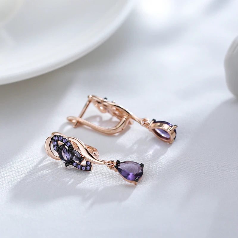 Hot Purple Natural Long Drop Earrings