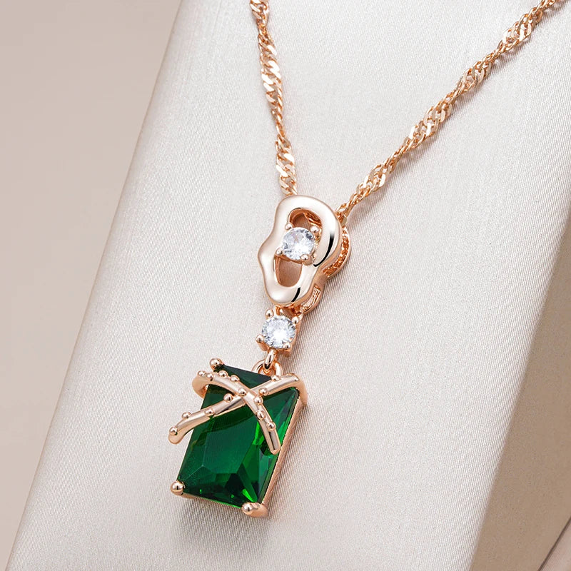 Luxury Square Green Natural Zircon Pendant Necklace