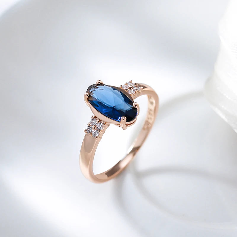 Unusual Shiny Oval Blue Bride Rings