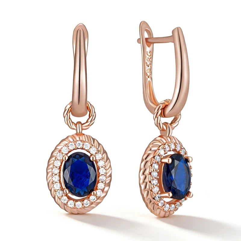 Kinel Hot Shiny Blue Natural Zircon dangle earrings for women in 585 rose gold color, featuring elegant high-quality jewelry.