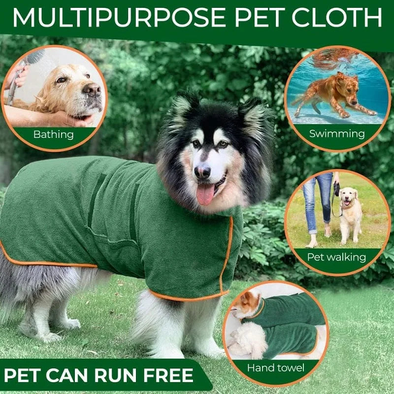 Dog Bathrobe Towel Pet Drying Coat Clothes Adjustable