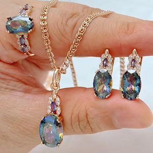 Elegant natural zircon jewelry set for women featuring a necklace and earrings, crafted by Legacy Magics.