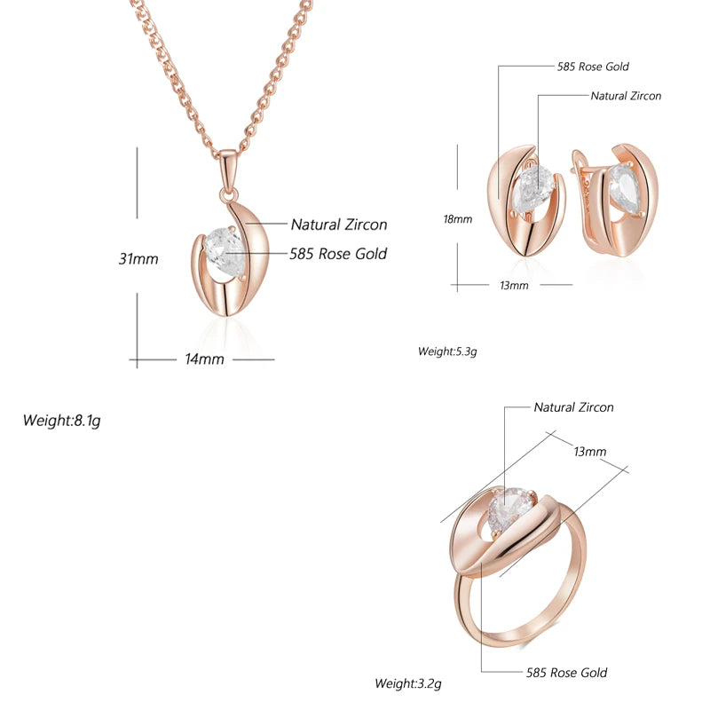 Natural zircon ring, earrings, and necklace set for women by Legacy Magics, featuring sparkling zircon stones and elegant jewelry design.