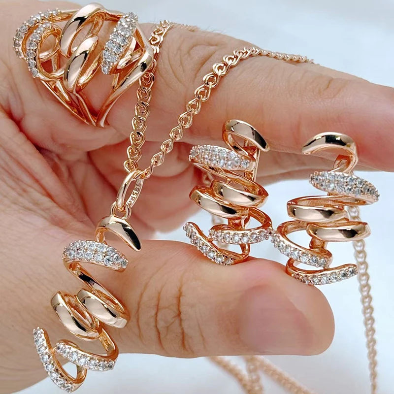 Natural zircon jewelry set including a ring, earrings, and necklace for women, featuring elegant designs by Legacy Magics.