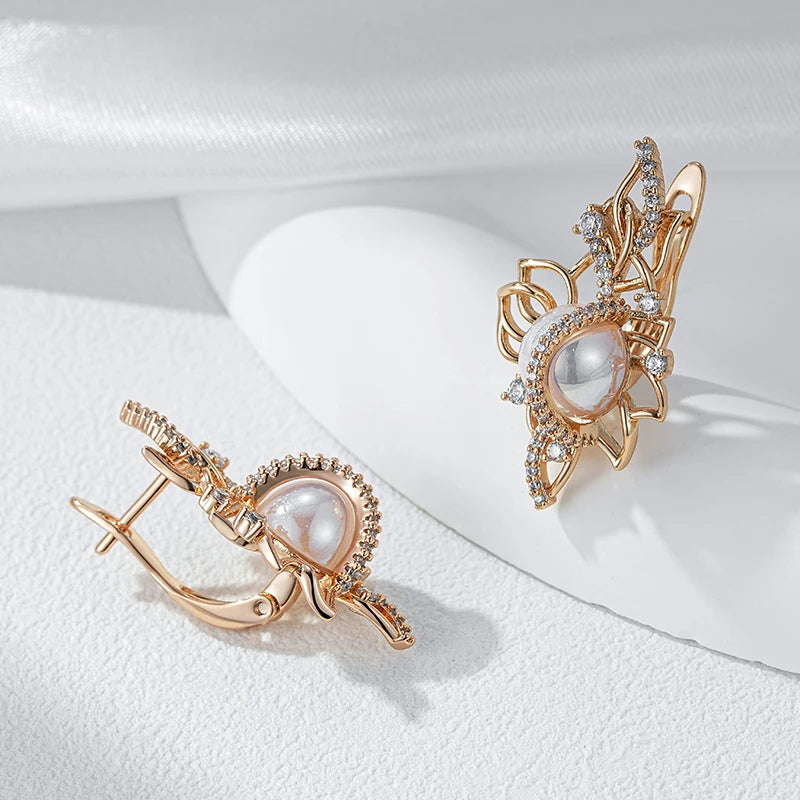 Luxury Pearl Geometric Rose Gold Drop Earrings