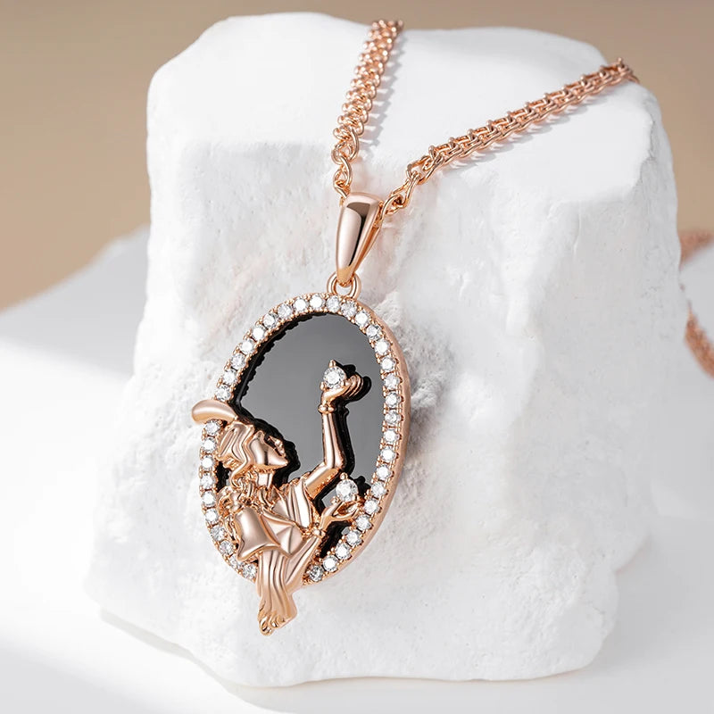 Hot Big Oval Black Stone Pendant Necklace