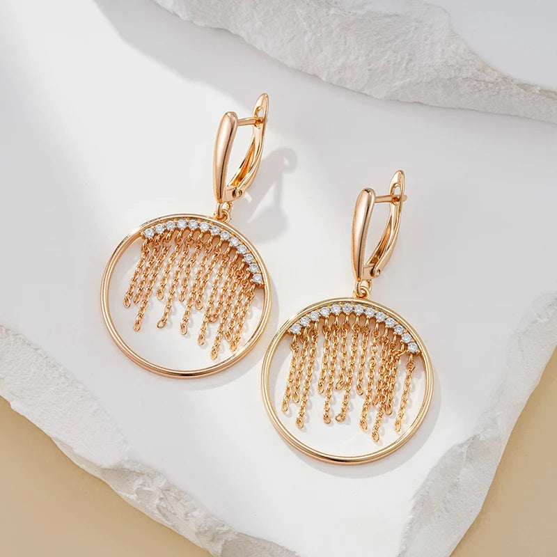 Gold Colour Long Tassel Dangle Earrings