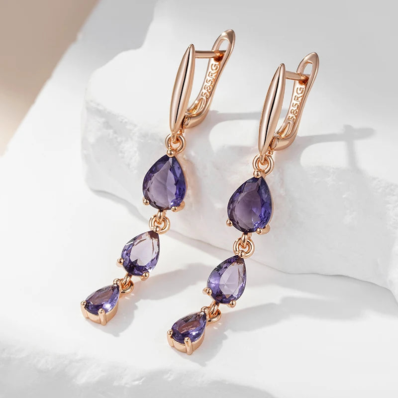 Shiny Purple Natural Crystal Gift Drop Earrings