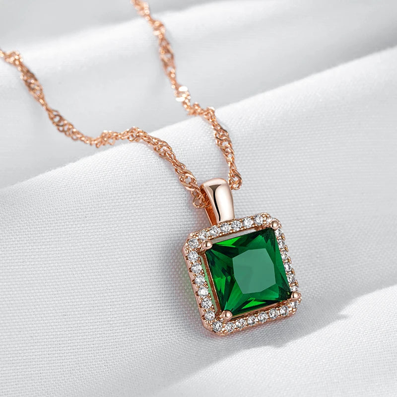 Luxury Square Green Pendant Necklace
