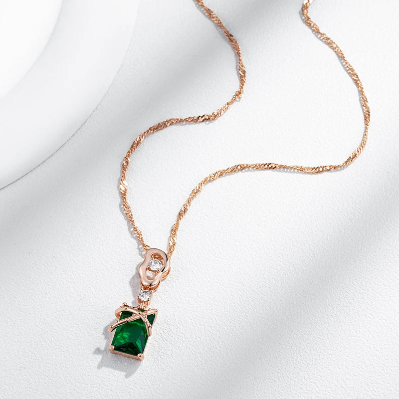 Luxury Square Green Natural Zircon Pendant Necklace