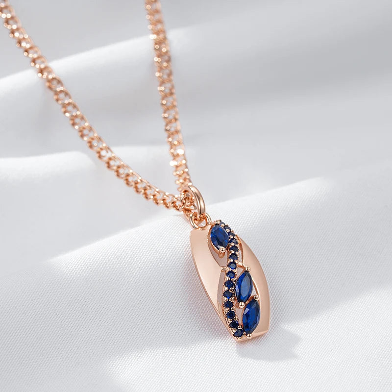 Shiny Rhombus Blue Natural Zircon Pendant Necklace