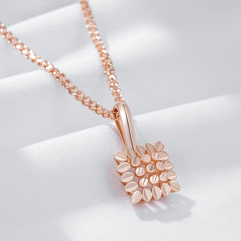 Hot Square Glossy 585 Rose Gold Color Pendant Necklace