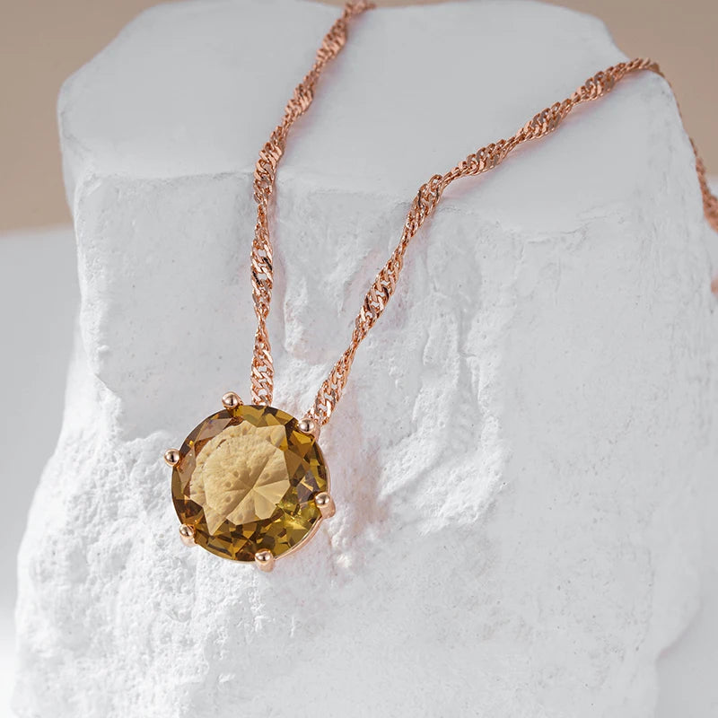 Fashion Round Light Brown Natural Zircon Pendant Necklace
