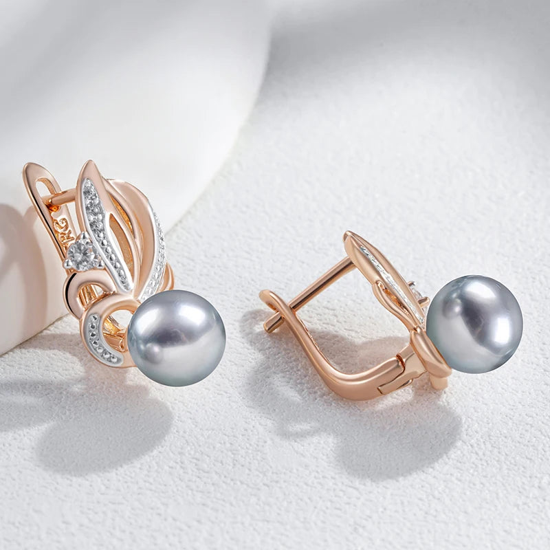 Natural Flower Gray Pearl Drop Boho Earrings