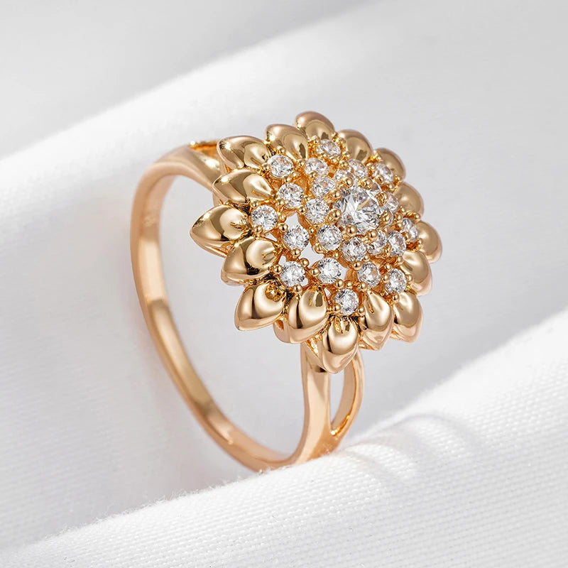 New 585 Rose Gold Flower Big Rings