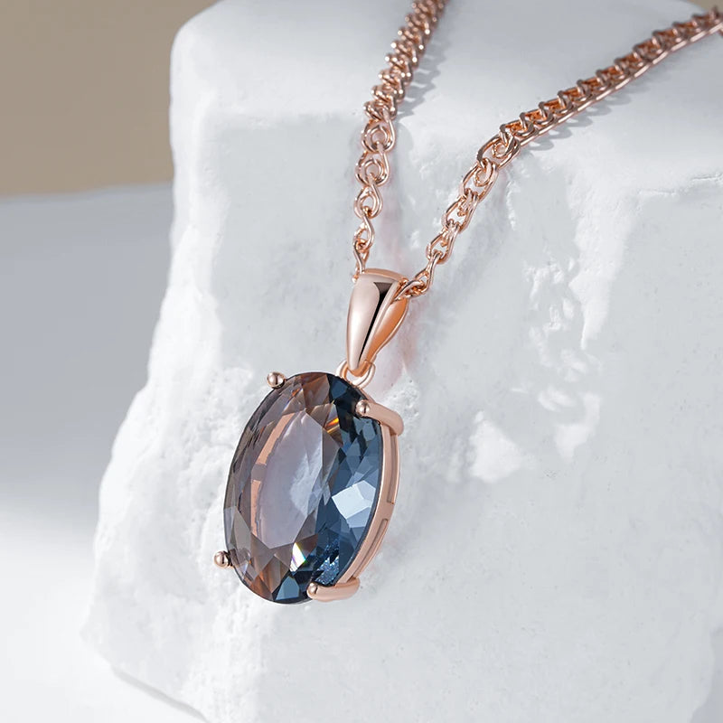 Hot Oval Grey Crystal Pendant Necklace