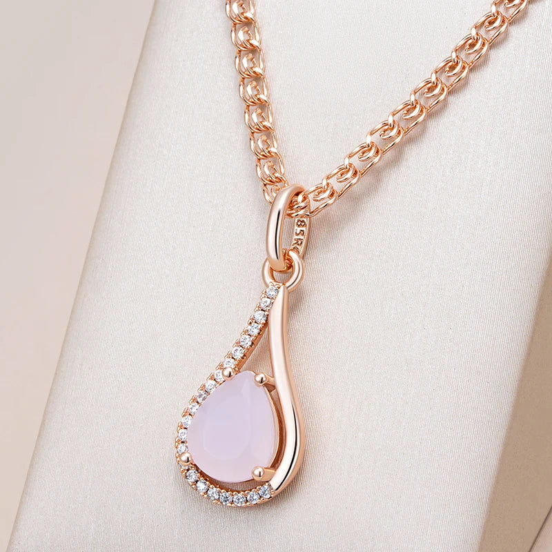 Hot Pink Natural Zircon Water Drop Pendant Necklace