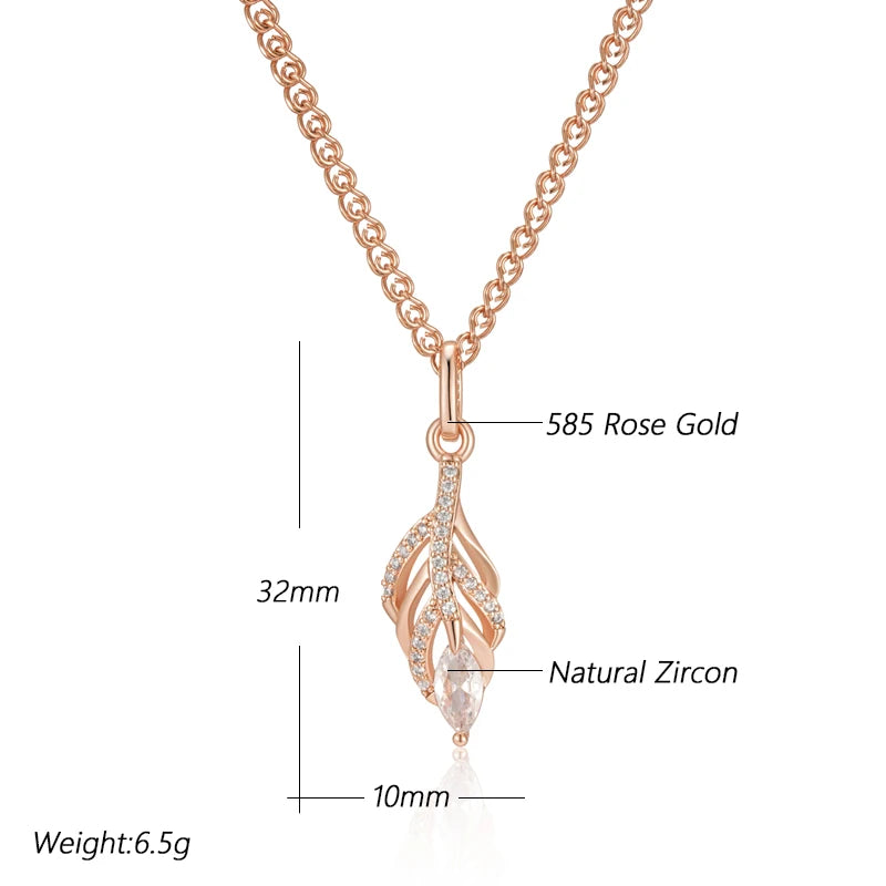Rose Gold Leaf Long Pendant Necklace