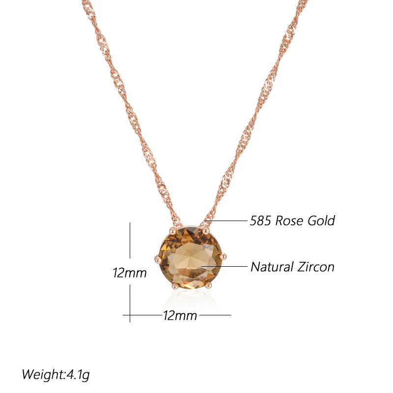 Fashion Round Light Brown Natural Zircon Pendant Necklace