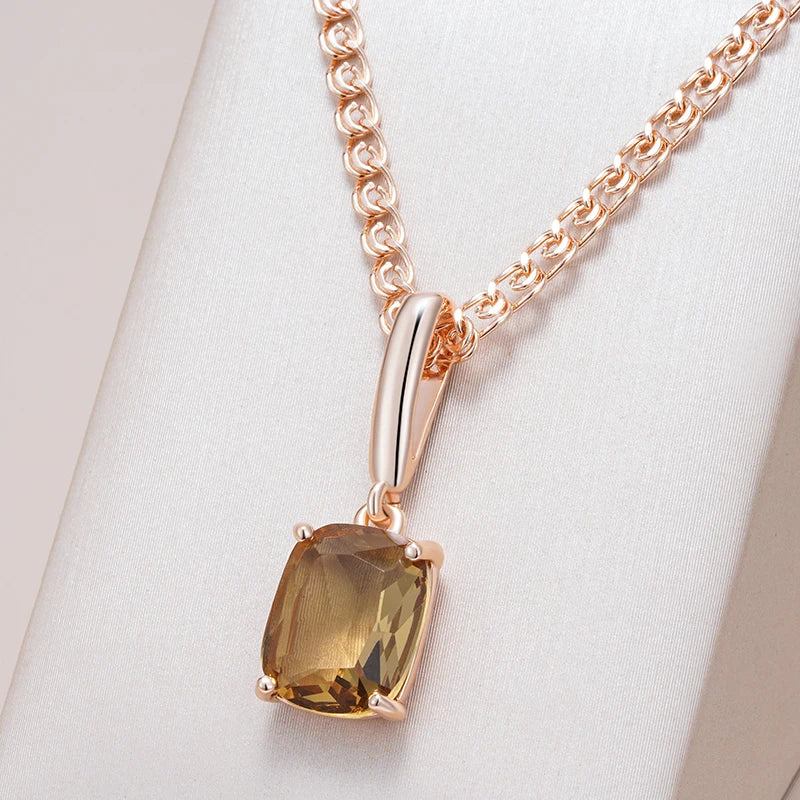 Hot Square Brown Natural Zircon Pendant Necklace