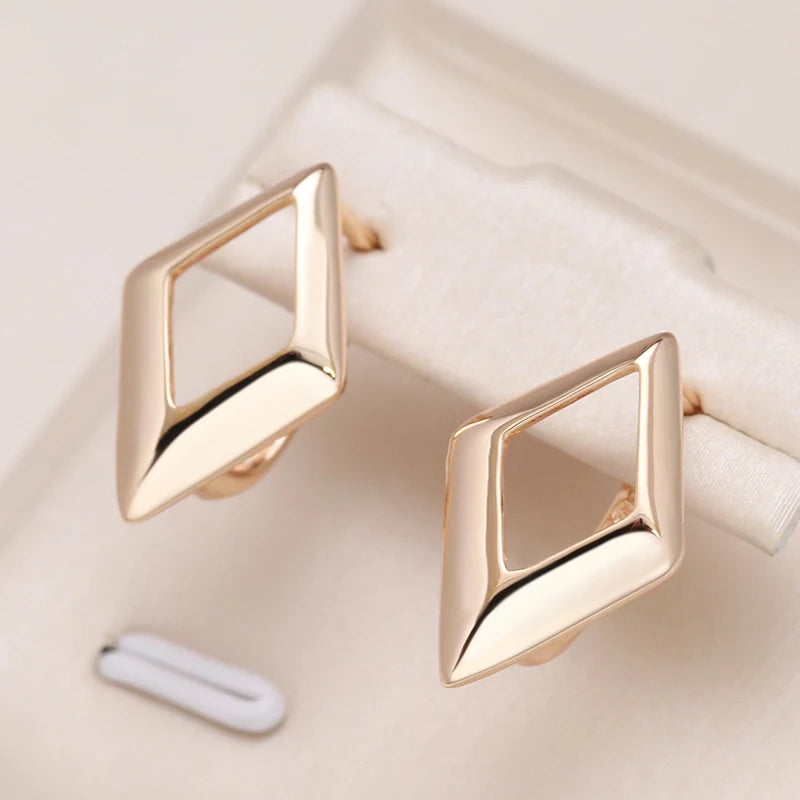 Glossy Dangle Gold Simple Hollow Rhombus Earrings